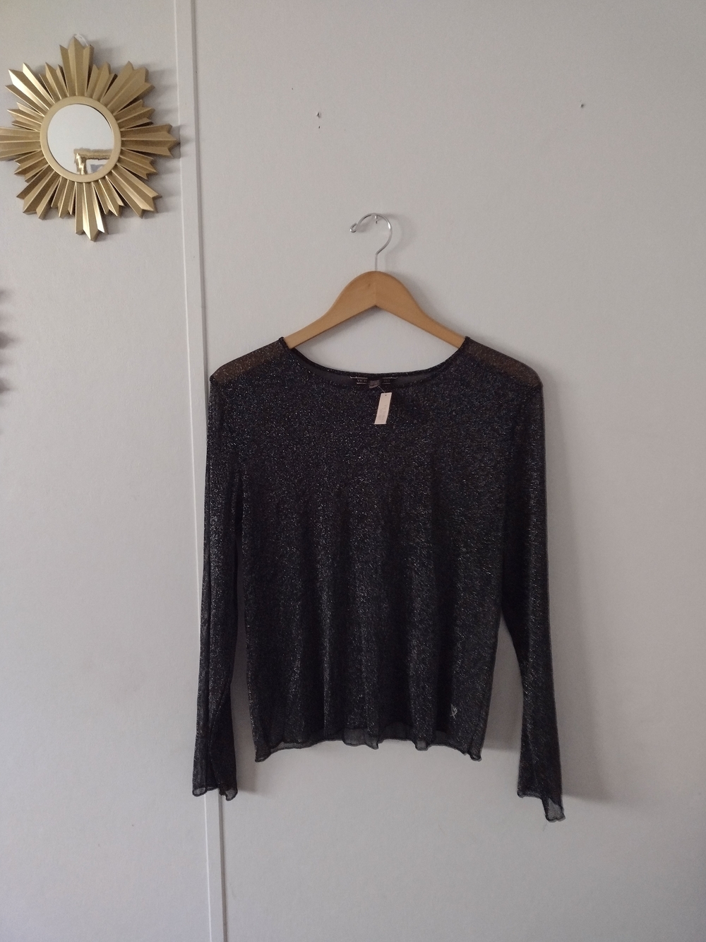 Victorias Secret Glittery Black Sheer Long Sleeve Top